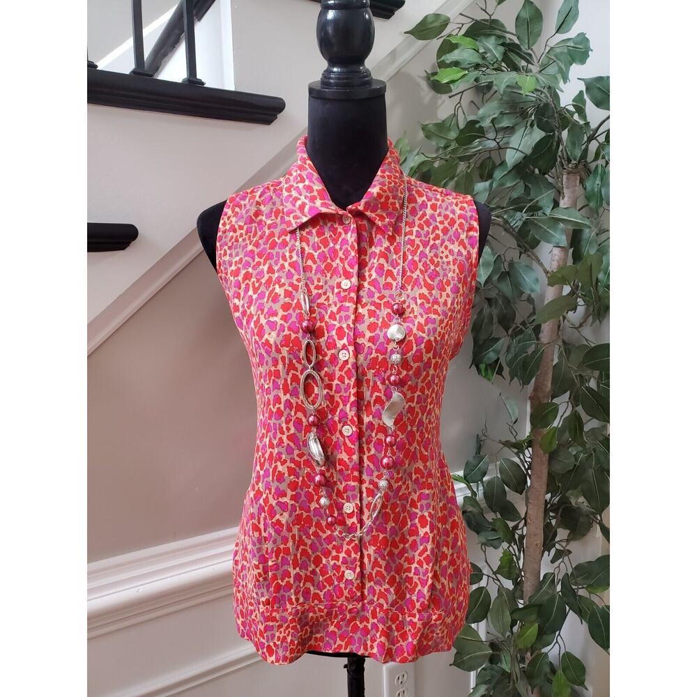Cabi Womens Red Heartbreaker Polyester Sleeveless Blushing Skin Top Blouse Small